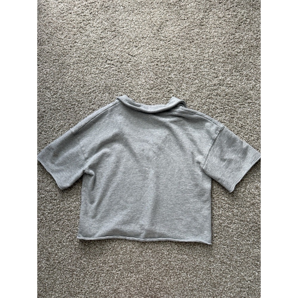 Heather Gray Cropped Henley Tee Size Small Oversized Loungwear College - Picture 2 of 5